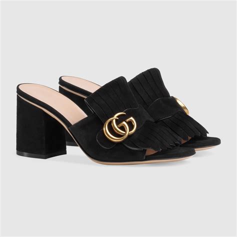 suede mid heel slide gucci|gucci high heel mules.